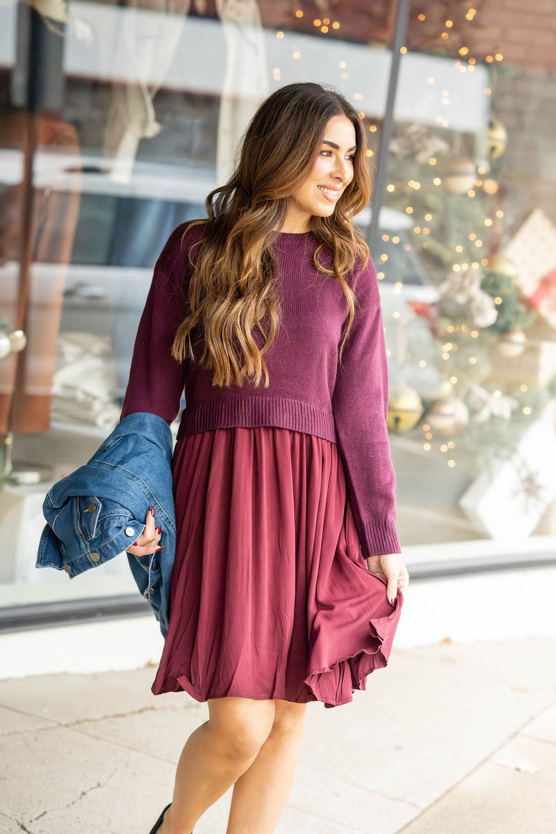burgundy sweater dress Knit Top Satin Bottom / M lavender wedding dresses | Color:IVORY/PURPLE GREEN PRINT The must have classic wearwith_bermuda-cotton-linen-stretch-slim-fit-pants-indian-tan