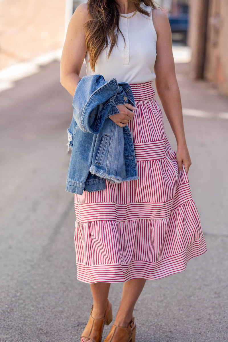 MABLI Enfys Skirt Stripe ストライプ スカート Lovely In Stripes Midi Skirt - Betsey's Boutique Shop -