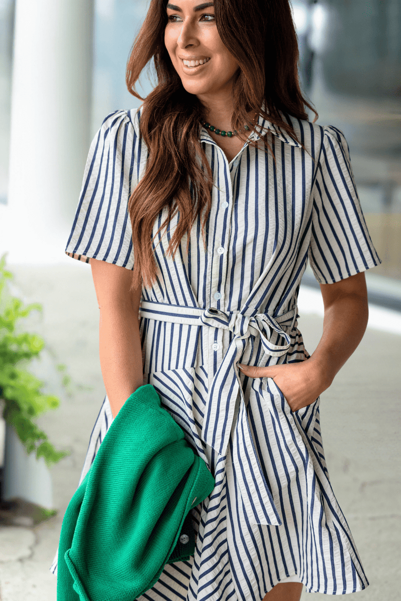 striped dress for ladies Tie It Up Victorian style length:36 Rustic Chic Blue and Crafted from lightweight