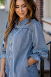 Denim Smocked Top Tunic Button Up