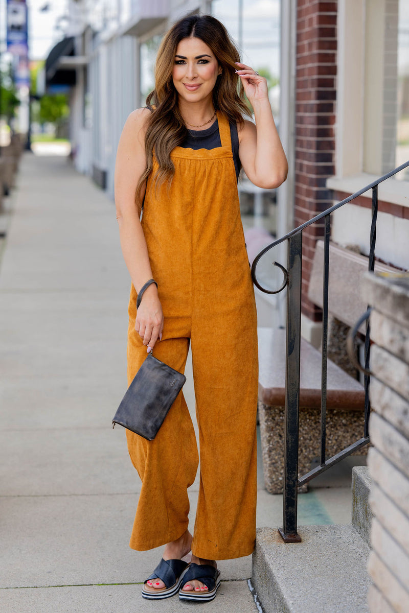 8979 Mustard Side Button Jumpsuit