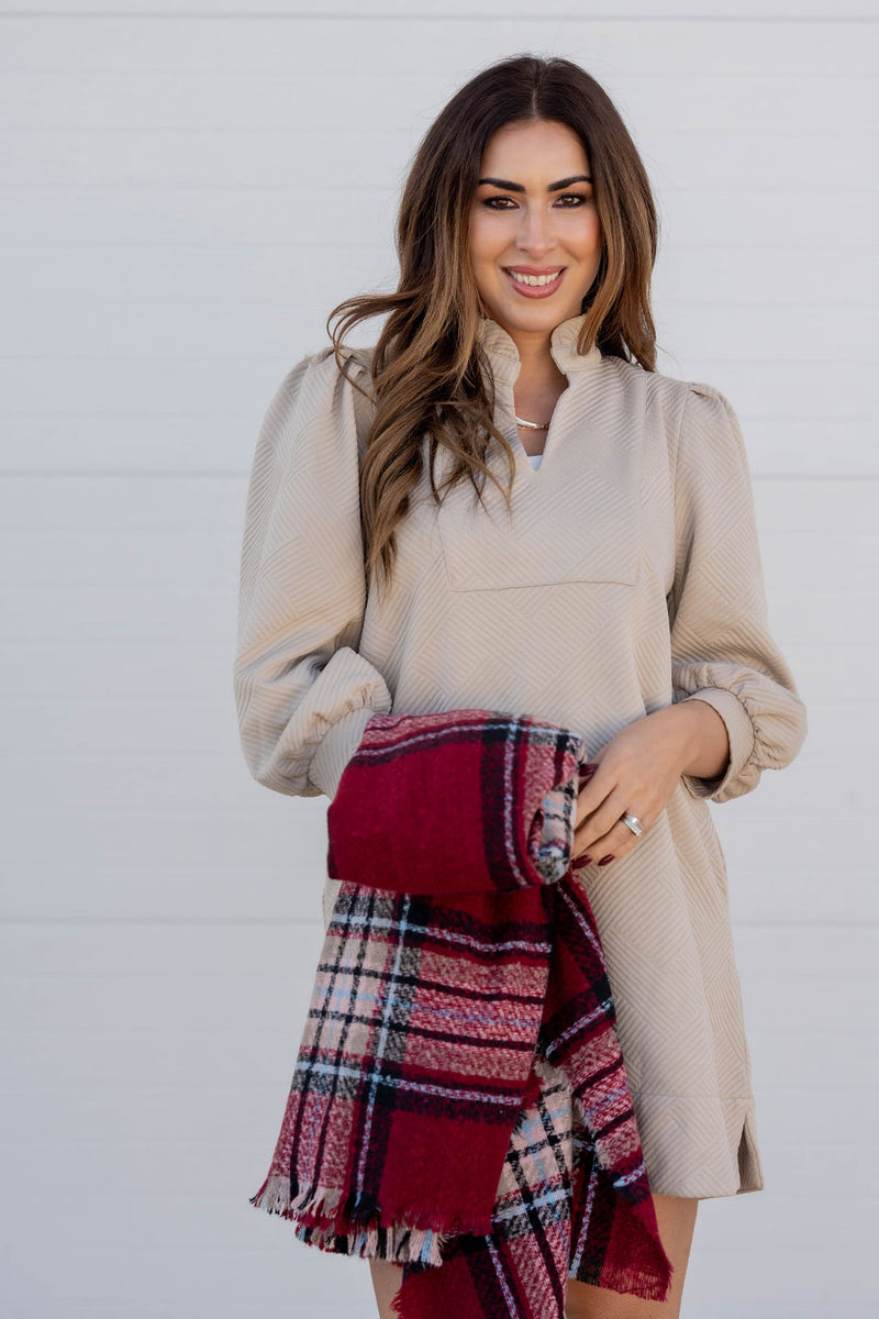 Raised Woven ¾ Sleeve V Dress Betsey's Boutique Shop Dresses