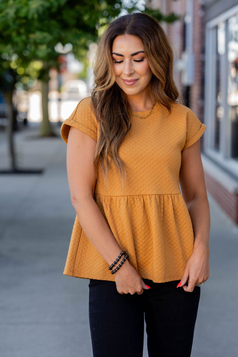 Subtle Checkered Peplum Tee - Betsey's Boutique Shop - Shirts & Tops
