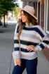 Detailed Stripes Cowl Neck Sweater