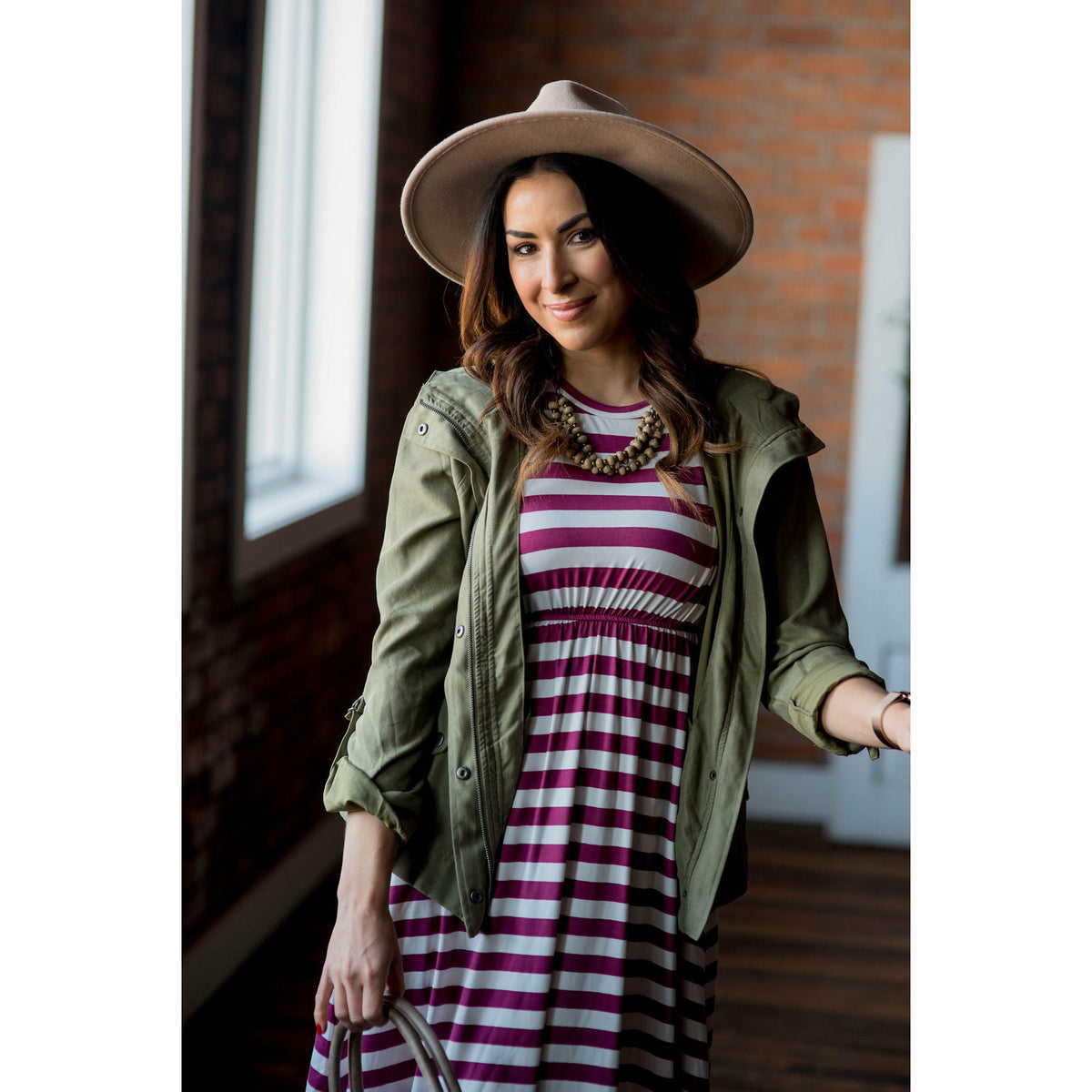 Vertical Striped Short Sleeve Midi Dress - Betsey's Boutique Shop