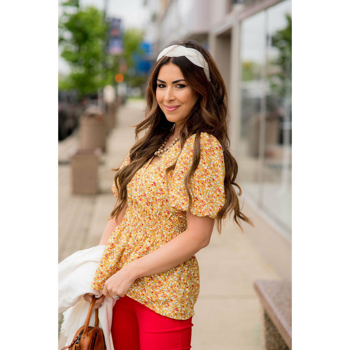 Poppy Balloon Sleeve Peplum Blouse