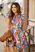 Watercolor Floral Tiered Ruffle Trim Dress
