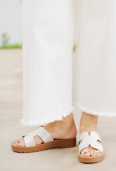 Corky's Hold Please White Metallic Sandals