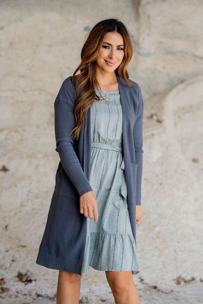 Waffled Two Pocket Tunic Cardigan