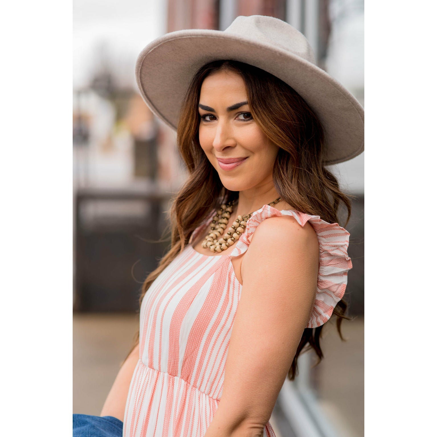 fringe bottom maxi dress Stripe Fringe Bottom Maxi Dress Salmon / L