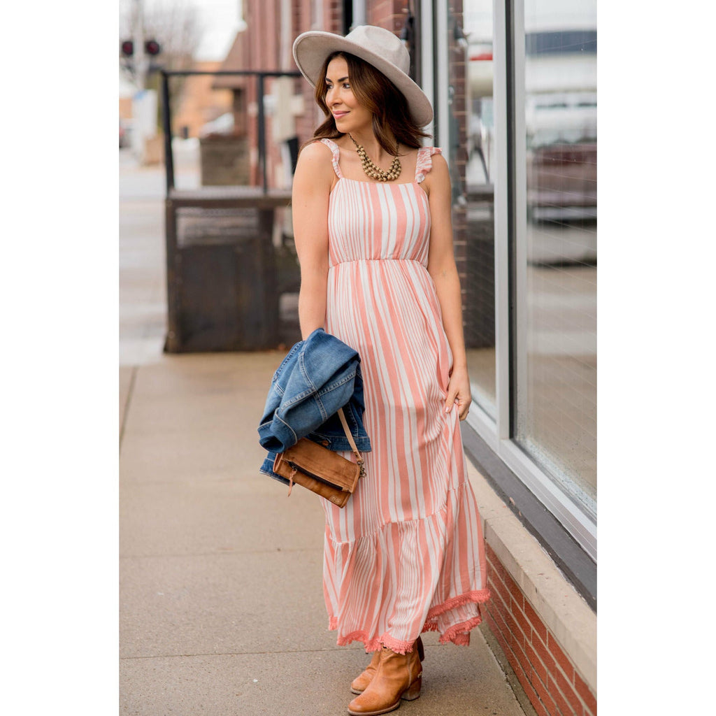 Stripe Fringe Bottom Maxi Dress - Betsey's Boutique Shop - Dresses