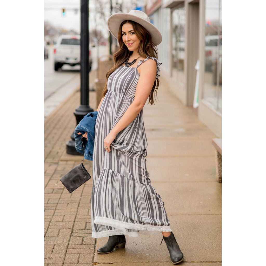 Stripe Fringe Bottom Maxi Dress - Betsey's Boutique Shop - Dresses