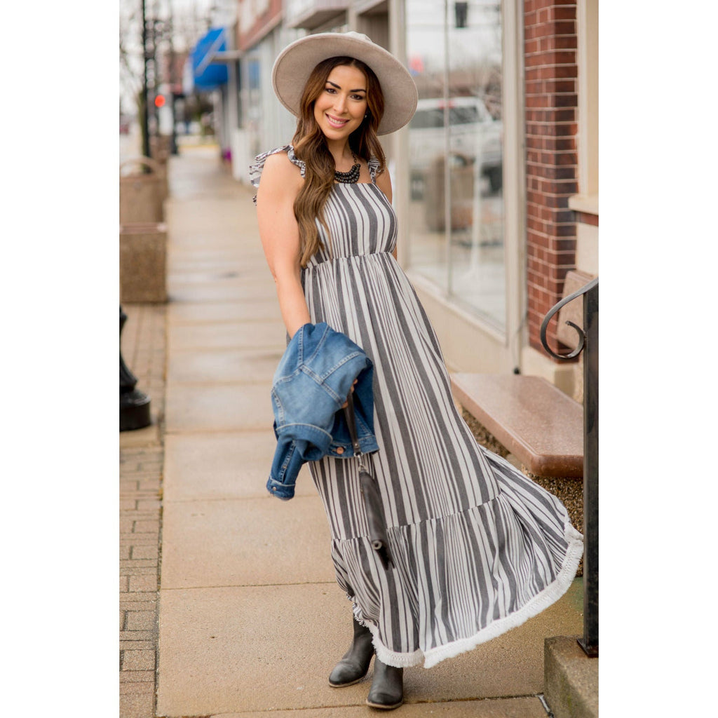 Stripe Fringe Bottom Maxi Dress - Betsey's Boutique Shop - Dresses