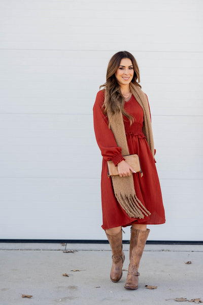 Cinch Accented Long Sleeve Dress Black / S