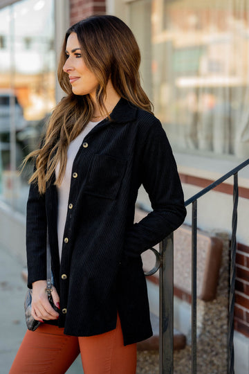 Simple Corded Side Slit Shacket