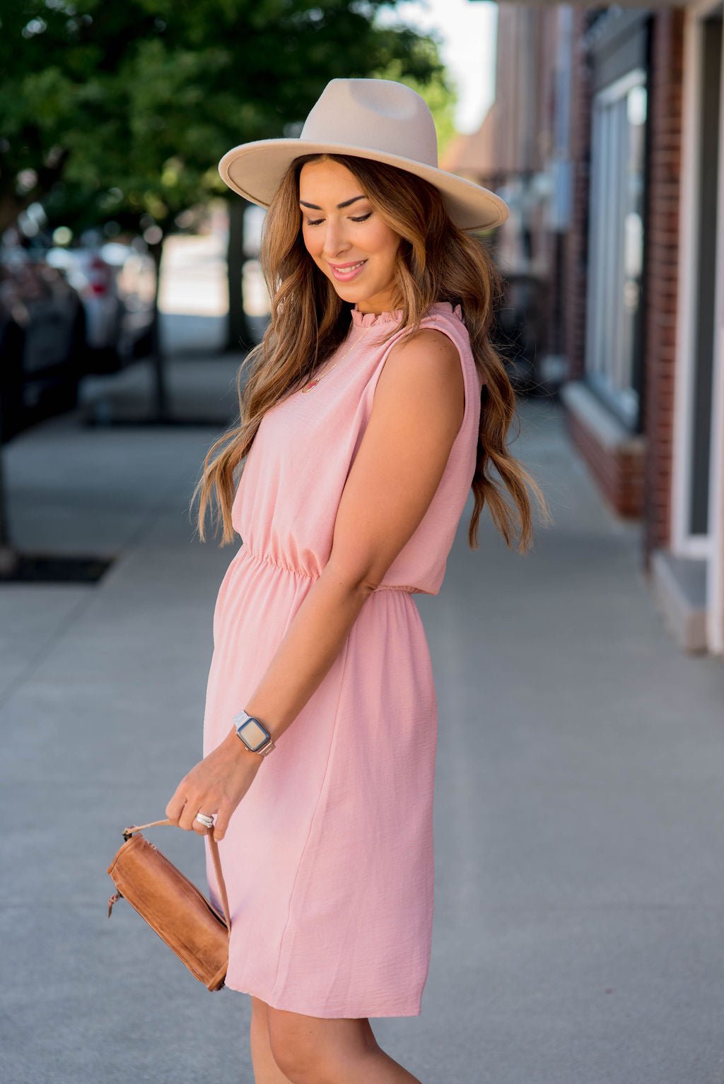 Dressy Cinched Ruffle Tank Dress Blush / XL