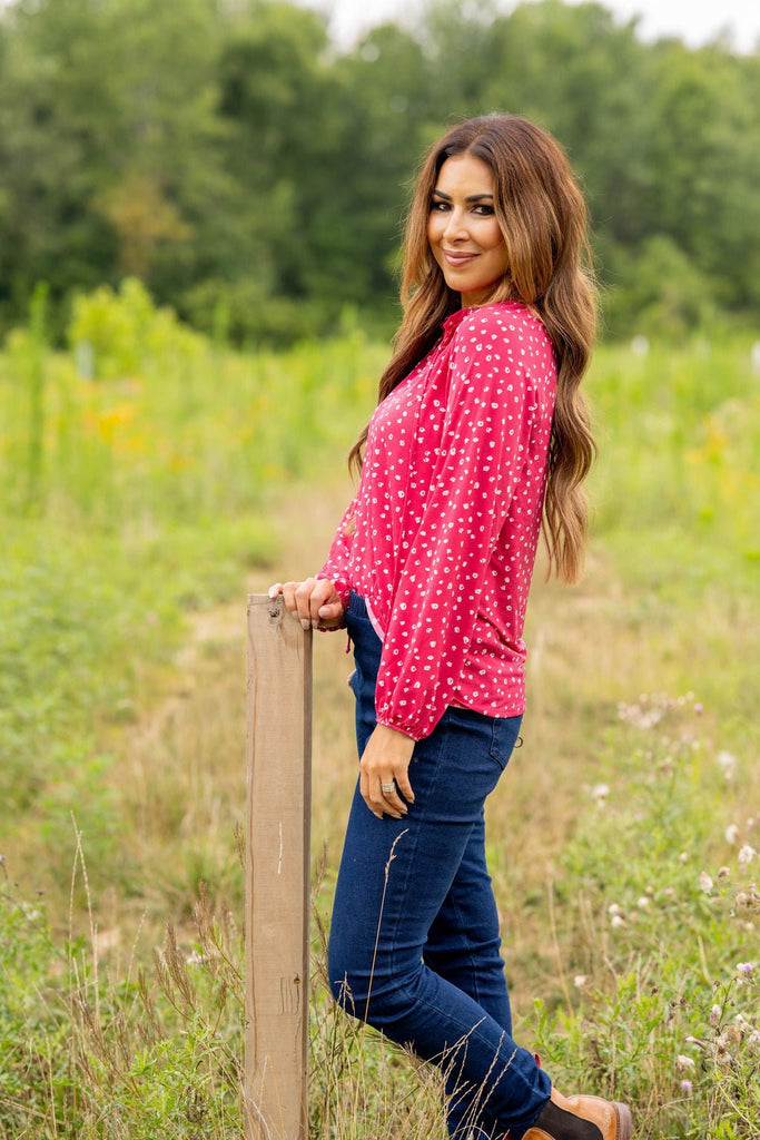 Spotted Tie Top Blouse - Betsey's Boutique Shop -