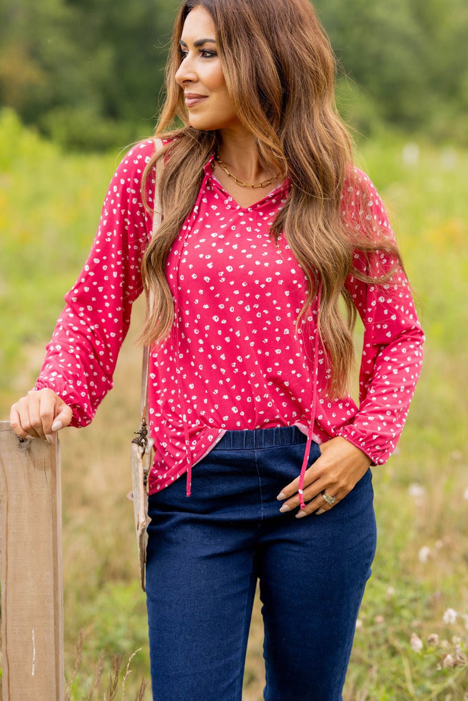 Spotted Tie Top Blouse - Betsey's Boutique Shop -