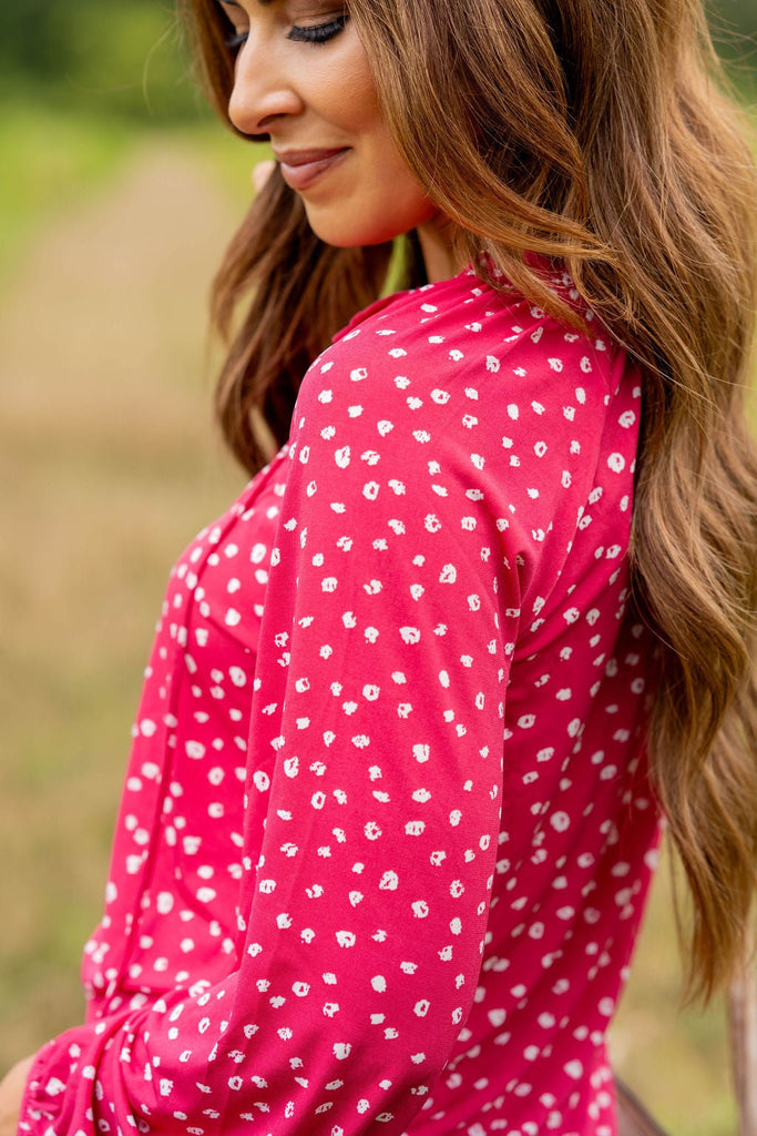 Spotted Tie Top Blouse - Betsey's Boutique Shop -