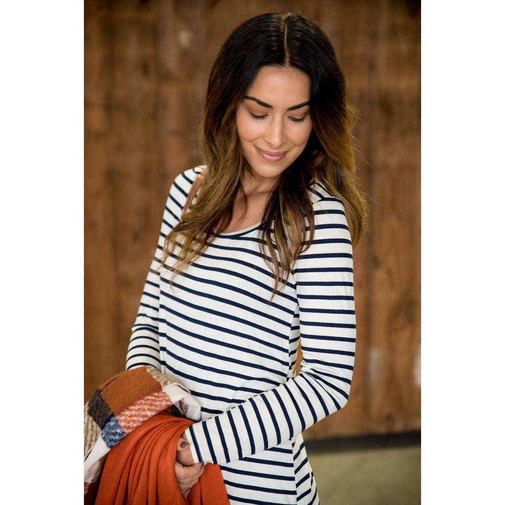 Thin Striped Long Sleeve Tee - Betsey's Boutique Shop - Shirts & Tops