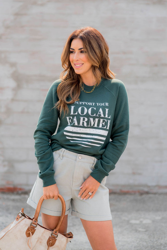 Support Your Local Farmer Underlined Graphic Crewneck - Betsey's Boutique Shop -