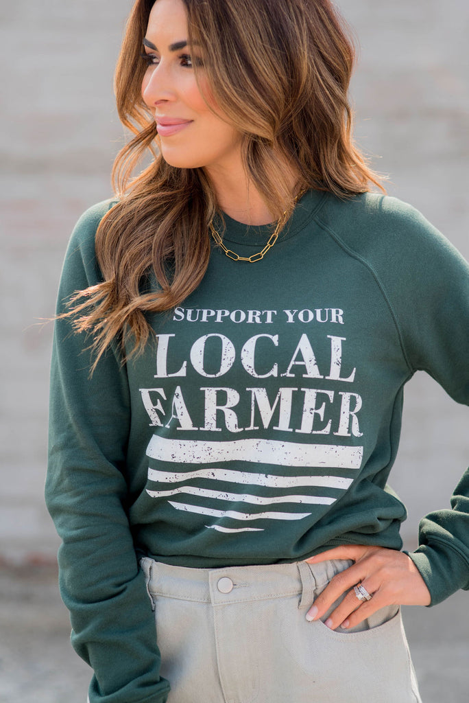 Support Your Local Farmer Underlined Graphic Crewneck - Betsey's Boutique Shop -