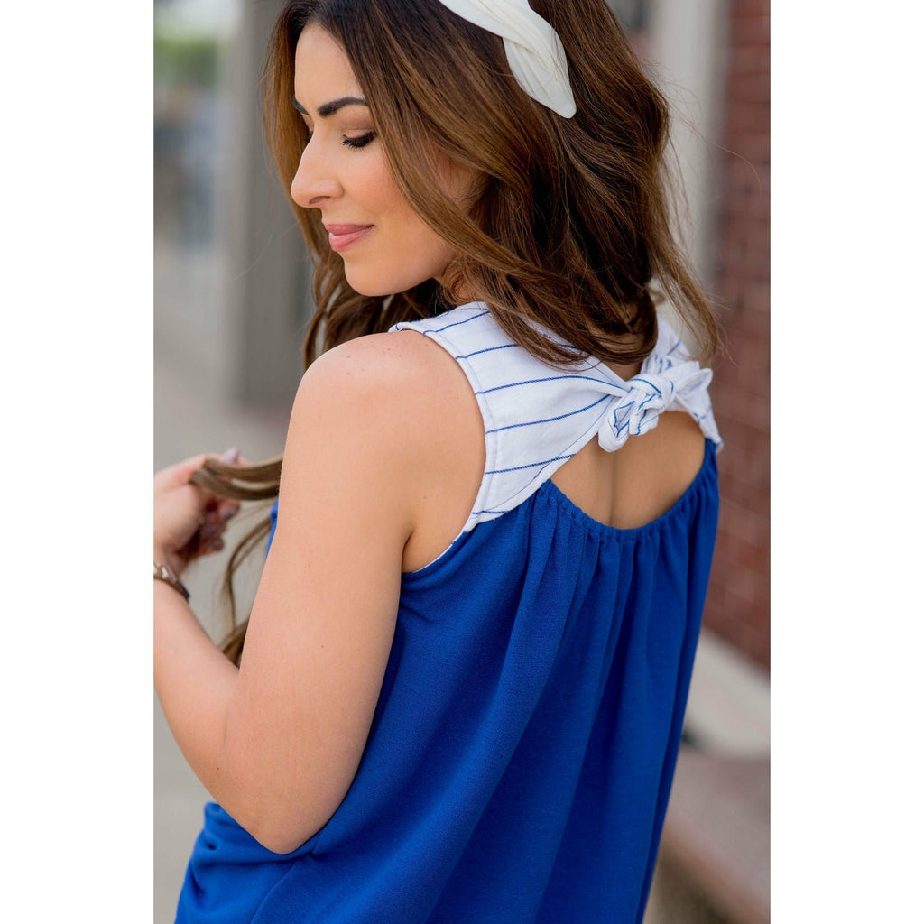 Thin Stripe Knot Back Tank - Betsey's Boutique Shop - Shirts & Tops