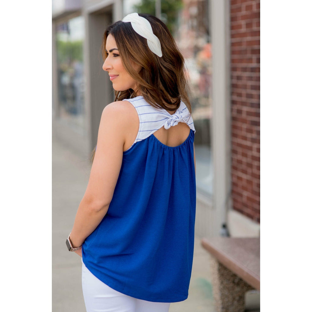 Thin Stripe Knot Back Tank - Betsey's Boutique Shop - Shirts & Tops