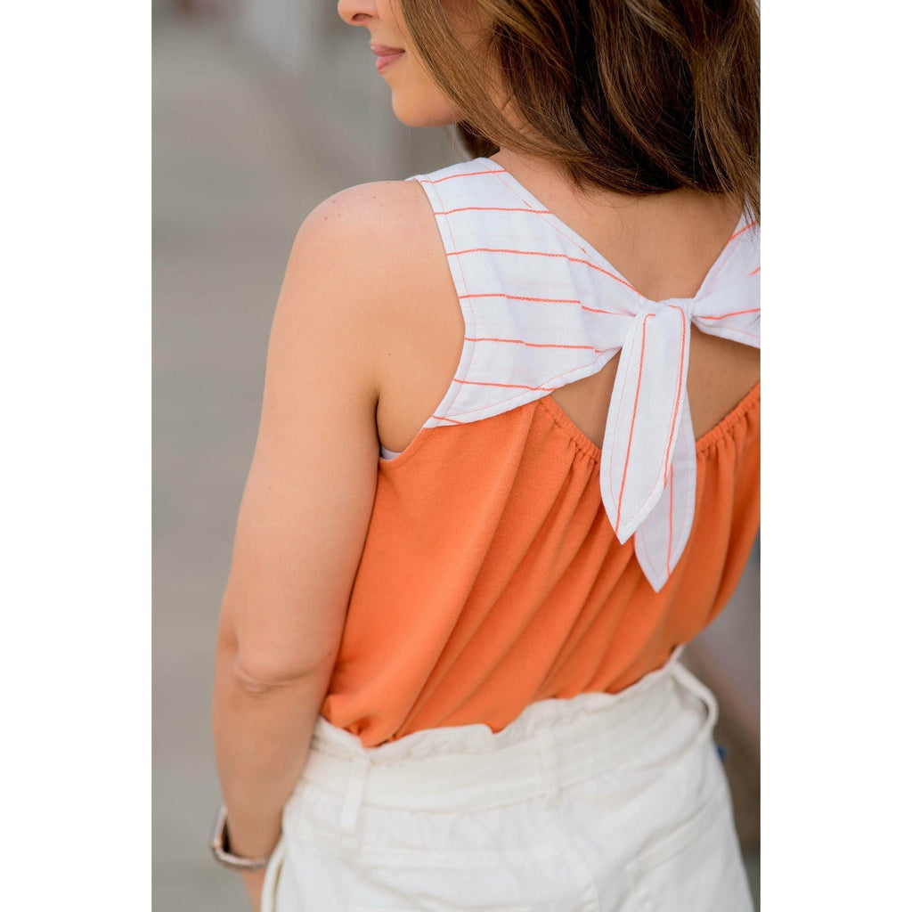 Thin Stripe Knot Back Tank - Betsey's Boutique Shop - Shirts & Tops