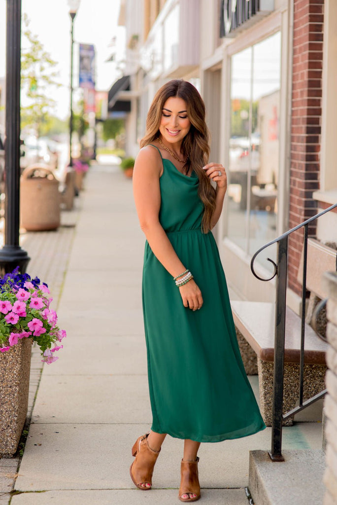 Draped Collar Thin Strapped Maxi Dress - Betsey's Boutique Shop -