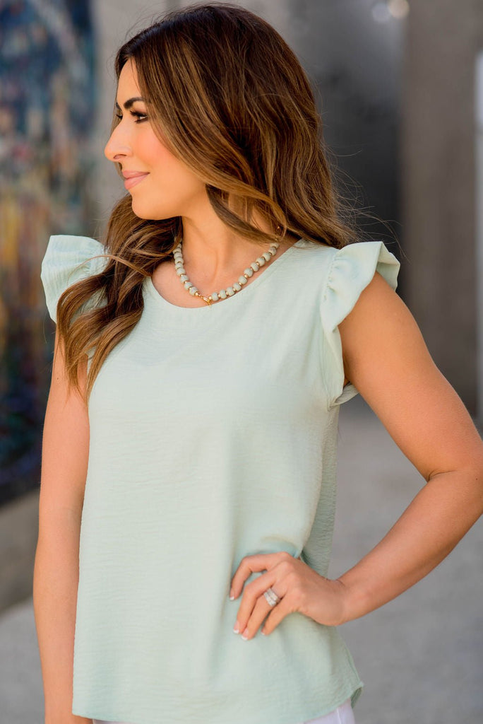 Puffed Flutter Trim Blouse - Betsey's Boutique Shop -