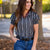 Vertical Stripes Black Puff Sleeve Top