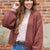 Ribbed Trim Balloon Sleeve Knit Cardigan