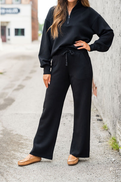 All Day Style Black Scuba Wide Leg Pants