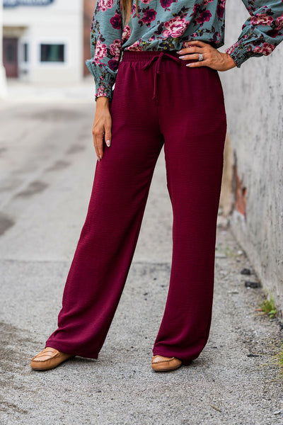 Casual Confidence Burgundy Wide Leg Pants