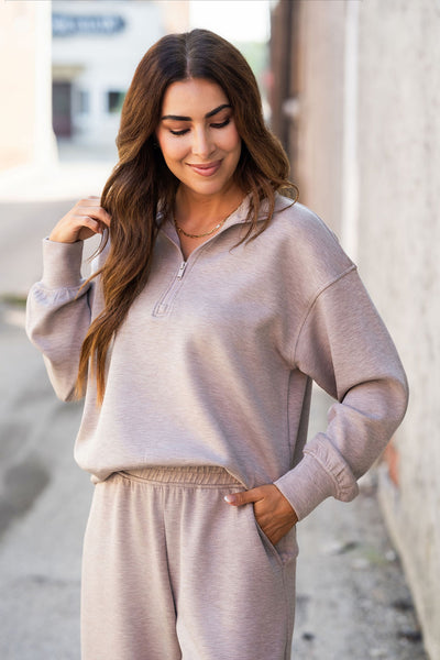 Day to Day Taupe Scuba Quarter Zip