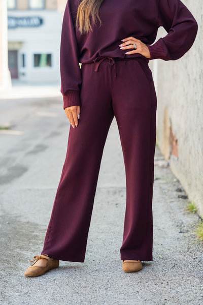 All Day Style Burgundy Scuba Wide Leg Pants