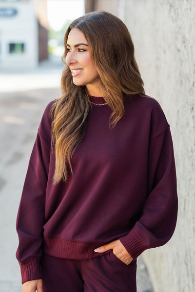 Easy on the Go Burgundy Scuba Crewneck