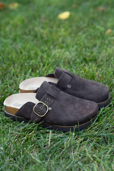 Corky's Distracted Chocolate Faux Suede Clogs