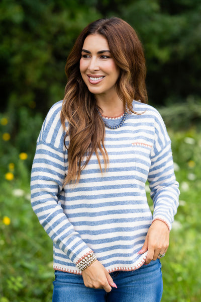Striped & Cozy Pocket Sweater