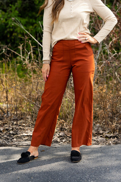 Betsey's Patch Pocket Wide Leg Pants - Pecan