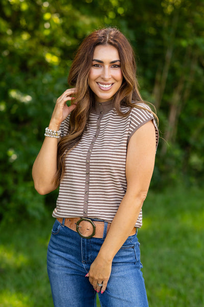 Buttoned Up in Stripes Sweater Top