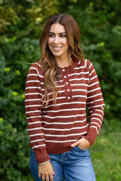 Stripe Me Happy Henley Sweater