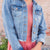 Gathered Shoulder Distressed Denim Jacket