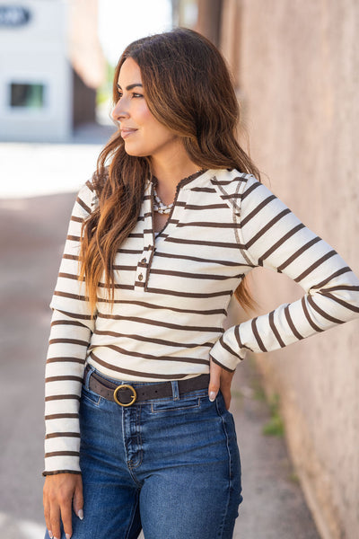 In Line Striped Henley Top