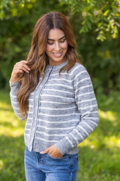 Softly Striped Button Cardigan