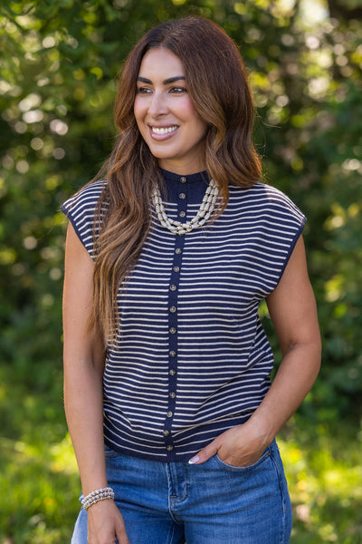 Easy Charm Striped Button Top