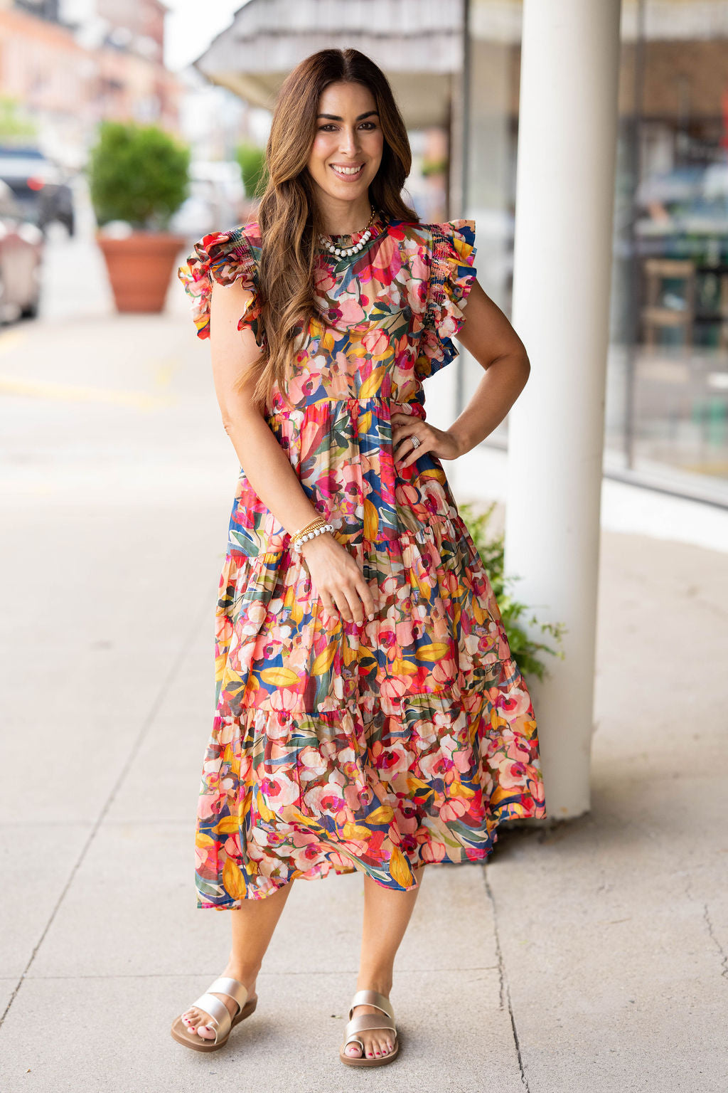 colorful floral midi dress The Rayen Tank Floral Midi Dress in Orange Multi X-Large