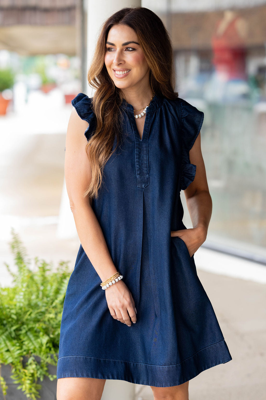 Denim Daydreams Flutter Dress Dark Wash / S