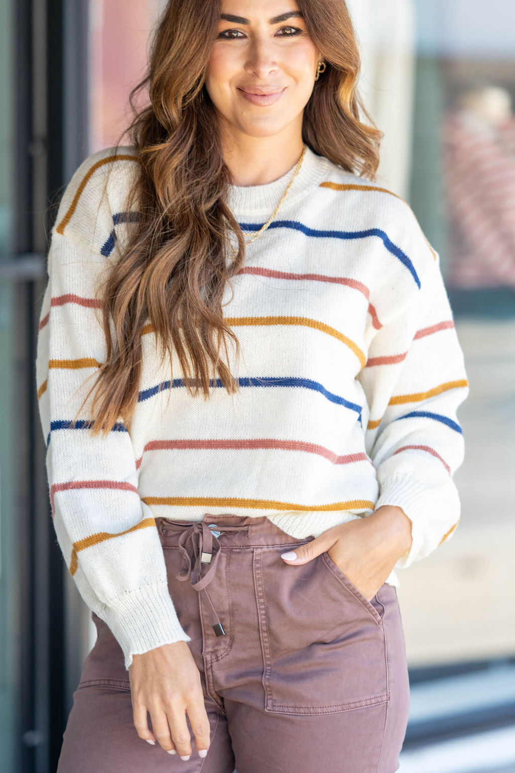 Tri Color Striped Sweater Betsey's Boutique Shop Shirts Tops